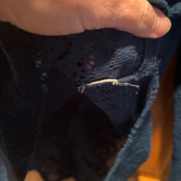 Free People Not Cold in This Floral Brushed Lace Knit High Low Top Teal - Picture 5 of 5